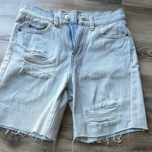 Light Blue Distressed Denim Shorts